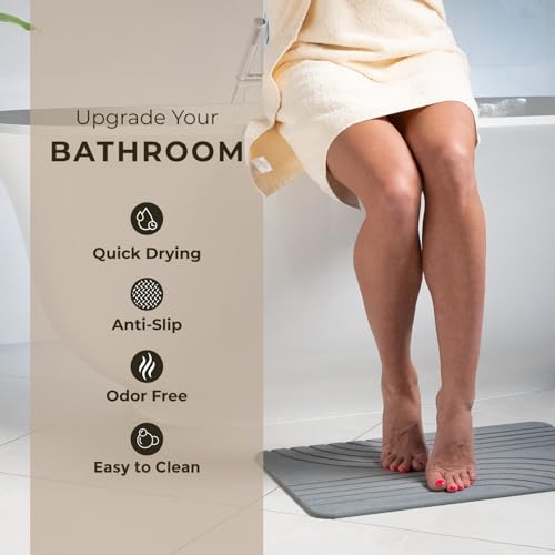 Flow Graphite Diatomaceous Earth Shower Mat - Non-Slip Quick Dry Bath Mat - Pack of 2