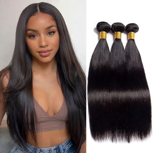 Rebasar Straight Human Hair Bundles 12 Inch - Black Brazilian Virgin Hair