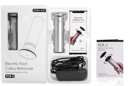 Electric Foot Callus Remover FCR-2 Silver with Adjustable Speed & 60 Sandpaper Discs