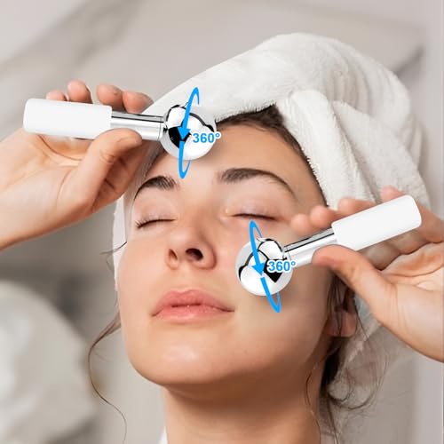 White 360 Rotating Stainless Steel Facial Ice Globes with Handles