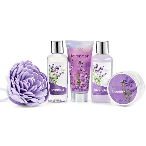 Lavender Bath and Body Gift Set in a Wicker Basket Calm & Relaxing Lavender Spa Gift Set for Women ? Perfect Self-Care Gift for Valentiness, Birthdays & Special Occasions Valentines Gift