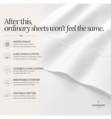 Egyptian Cotton King Sheets - Silky Sateen Bed Linen, Deep Pocket, White - Variation 01