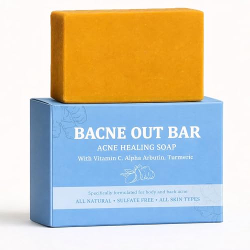 Bacne Out Bar, Acne Healing Soap with Turmeric Vitamin C & Alphaarbutin, Natural Exfoliating Cleanser for Back, Face, Chest, Shoulders (1)