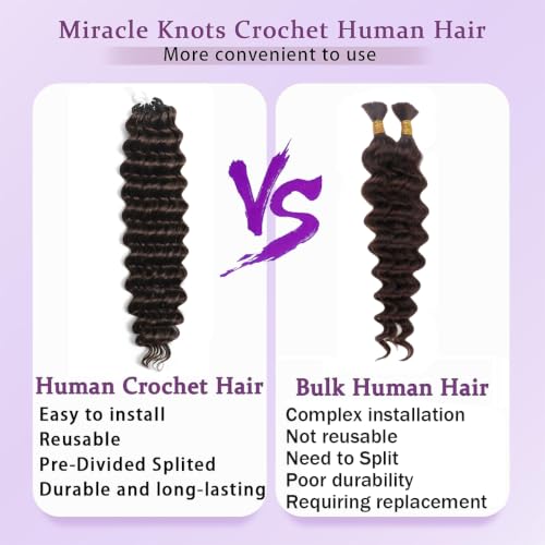 Crochet Human Hair Extensions Brown #4 20 Inch 60g Deep Wave - Miracle Knots, Knotless Style