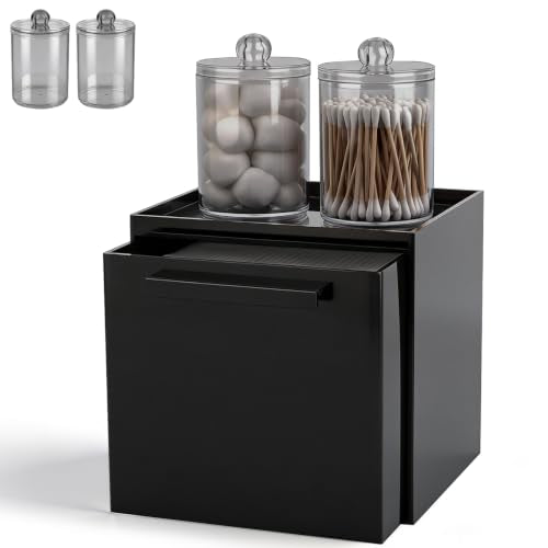 Disposable Face Towels Holder Set with 2 Qtip Organizers - Black