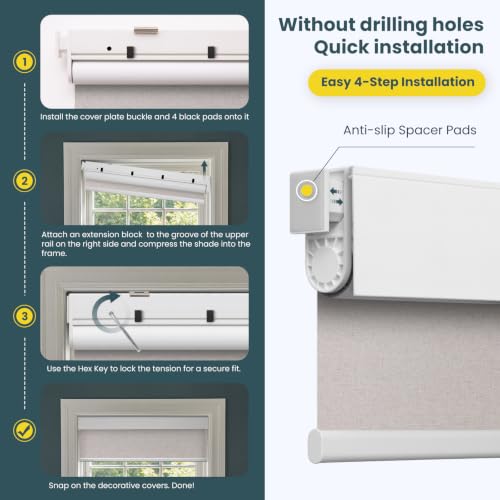 Light Linen Motorized No-Drill Smart Blinds for Windows - 34.5 x 72 Inches