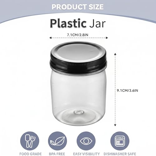 Black 8 oz Plastic Mason Jars with Lids - 24 Pack, Novelinks