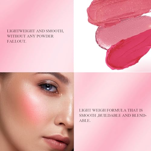 Cream to Powder Blush - Soft Pink Dewy Cheek Tint, Long Lasting Buildable Airbrushed Lip & Cheek Makeup for Mature & Dry Skin, Natural Flush, Cruelty-Free (01 STRAWBERRY MILK, 1 Count)