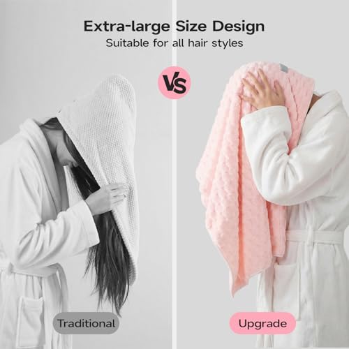 4 Pack Extra Large Microfiber Hair Towels for Women - Pink, Blue, Grey, Charcoal - Soft Fast Drying Curl & Thick Hair Wraps with Elastic Strap