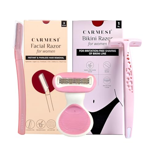 Carmesi Full-Body Shaving Combo with 3 Facial Razors + 1 Body Mini Razor + 1 Bikini Razor | Painless & Precision Face Hair Removal | Prevents Nicks & Cuts | for Smooth Shave | (5 Count)