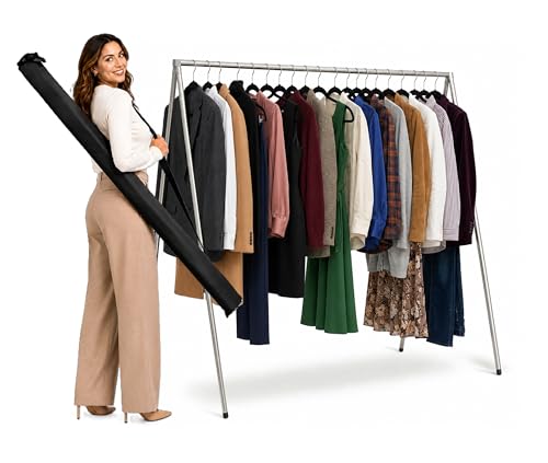 Portable Folding Clothing Rack with Carry Bag - Lightweight Aluminum Garment Stand, 60 lb Capacity, Travel & Event Use