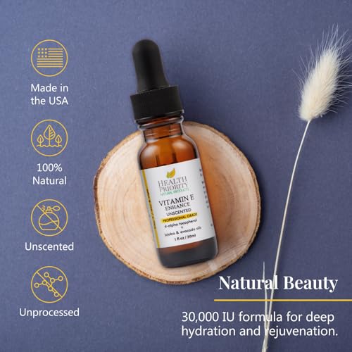 Unscented Organic Vitamin E Oil for Skin & Hair - 1 Fl Oz, Handcrafted, Non-GMO