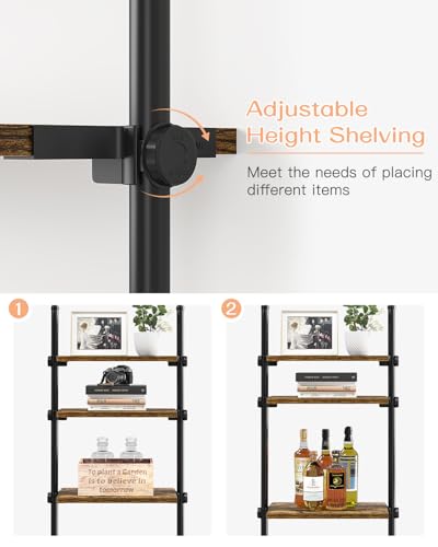 Tall Narrow Tension Mount Bookshelf - Rustic Brown 4-Tier for Small Spaces