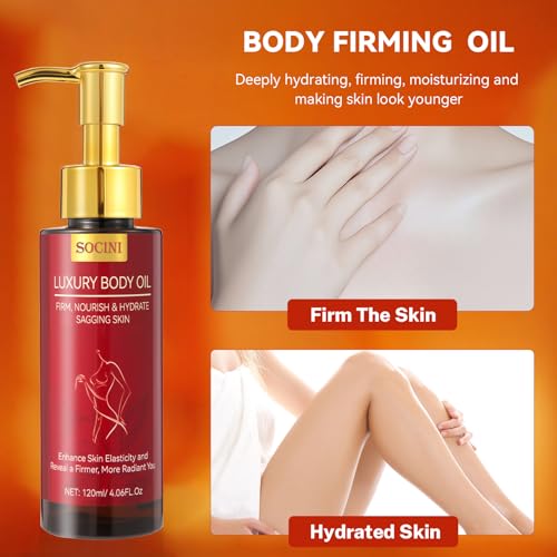 Body Firming Oil for Crepe Skin - After Shower Oil for Women, Tightening & Hydrating Treatment for Arms, Legs, Stomach & Body, Natural Formula for Dry Skin, Lightweight & Non-Greasy, 4.06 FL OZ-2Pack