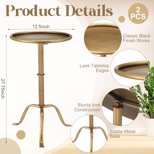RattanView Bronze Metal Martini Side Table 2 Pcs Small Round Drink Table