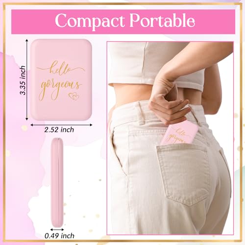 6 Pcs Hello Gorgeous Compact Mirror Pink 1x/2x Magnification Makeup Mirror Pocket with LED Light for Purse, Travel, Gorgeous Gift for Woman Mother Nurse Bridesmaid Sleepover Spa Party