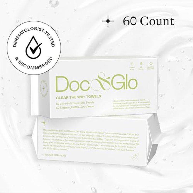 Doc & Glo Face Towel Wipes, Dry Disposable Face Towels, Perfect For Cleansing, Toning & Makeup Removal (Pack of 60)