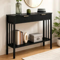 MAHANCRIS 39.4-Inch Black Fluted Console Table with 2 Drawers, Entryway Storage