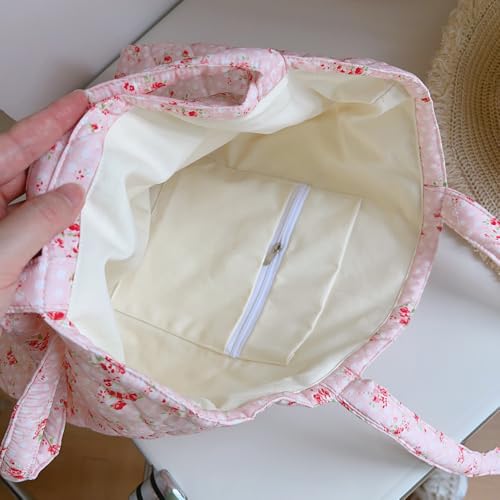 Floral Quilted Cotton Shoulder Bag Set 2-in-1 Tote with Mini Pouch Women¡¯s Lightweight Reusable Daily Handbag A054