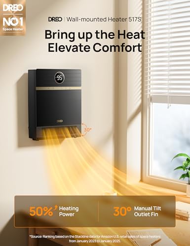 DREO Smart Electric Wall Heater - Black, Indoor, Alexa Compatible