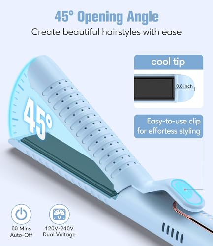 Farery Soft-Air Curling Iron Set Blue - 2-in-1 Hair Straightener & Curler with Upgraded Long Barrel