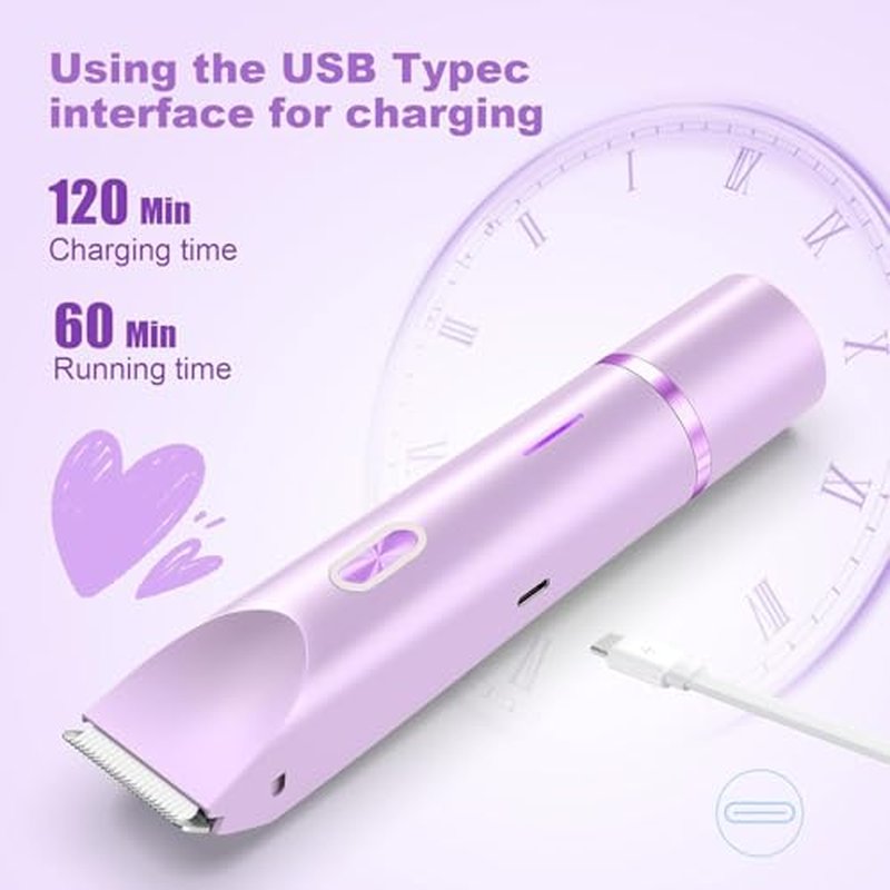 Bikini Trimmer for Women Dual Head,Painless Electric Razors,Bikini Shaver for Pubic Hair, Face, Legs(Grape Purple)