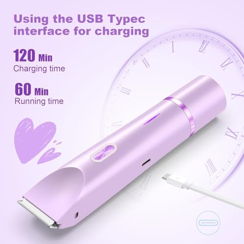 Bikini Trimmer for Women Dual Head,Painless Electric Razors,Bikini Shaver for Pubic Hair, Face, Legs(Lavender Purple)