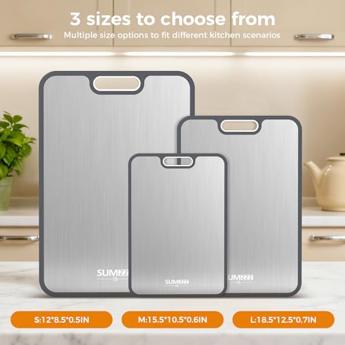 Set of 3 Double-Sided Titanium & Food-Grade PP Cutting Boards - Silver