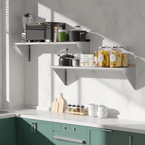 SWOTCATER 2 Pack Stainless Steel Wall Shelves 12x36 Inches - Heavy Duty Kitchen Storage, Rust-Resistant, Easy Assembly