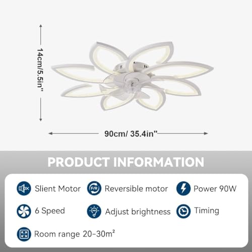 White 35-Inch Ceiling Fan with Lights & Remote - Low Profile Flush Mount
