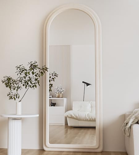 Arched White Full Length Floor Mirror 63x24 with Stand, Double Frame, Safe Glass
