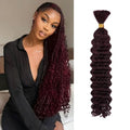 Burgundy Deep Wave Human Hair Braiding Bundles 14 Inch No Weft 50g - Boho Style