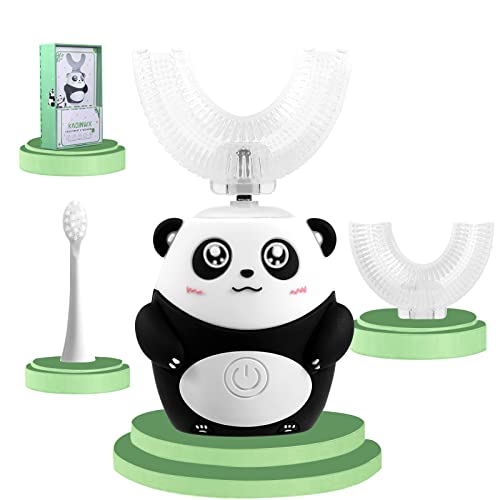 Kids U Shaped Electric Toothbrush for Ages 2-12 - Panda Design, Black, Rechargeable, Waterproof, 60S Timer