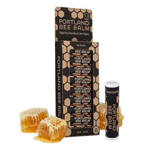 Portland Bee Balm Unscented Lip Balm Value Pack - 9 Tubes, Natural Beeswax, Organic Oils