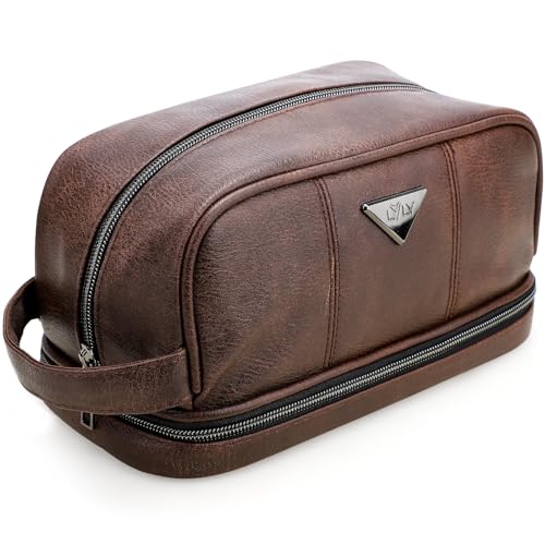 Emissary Leather Travel Toiletry Bag for Men - Brown Waterproof Dopp Kit