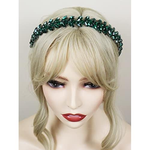 Green Rhinestone Headband Wedding Hair Accessories for Brides Tiaras for Women and Girls Goddess Costume Hair Decoration Party Prom Bridesmaid Gifts
