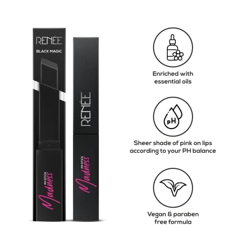 RENEE Madness PH Stick, 3g | Black lipstick that delivers pink hue, enriched with Vitamin E and Jojoba Oil