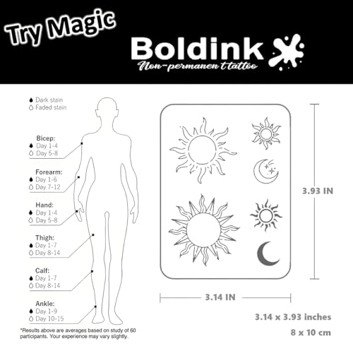 Semi-permanent Tattoos,Realistic Fake Tattoos,Last 7-15 Days,Waterproof Non-reflective Temporary Tattoo Stickers,Cruelty-free,Uniquely Designed Exquisite Packaging(Sun and Moon 2)