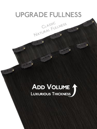 Clip in Hair Extensions Human Hair 18 Inch 120g Natural Black - 7pcs, Seamless & Tangle-Free
