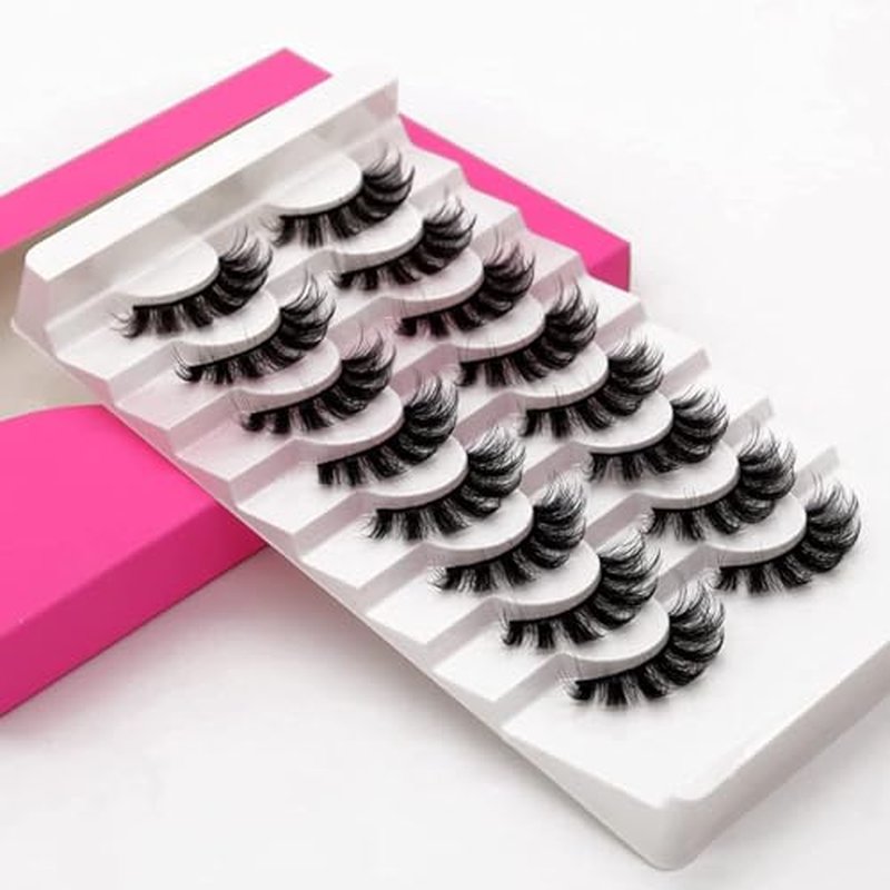 8Pair 3D False Eyelashes Fluffy Natural Look PACK Volume Fluffy Natural Faux Mink Lashes(3D999 DRAK PINK)