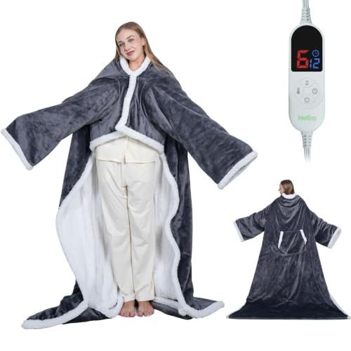 Wearable Heated Blanket with Foot Pocket, Fast Heating, 6 Heat Levels, 52x72 Inches