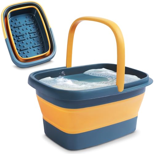 AllSett Health Collapsible Foot Soaking Tub - Foldable Orange Navy Home Spa