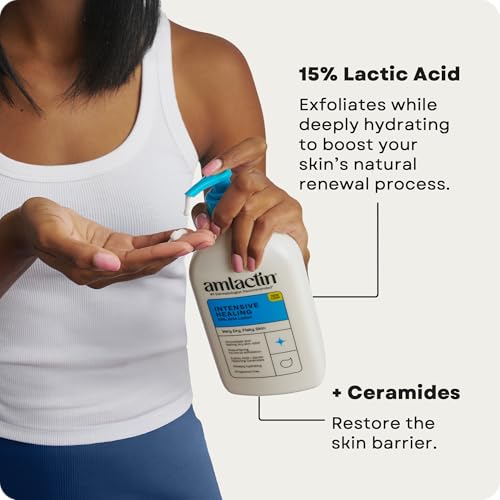 AmLactin Intensive Healing Body Lotion - Therapeutic Lotion for Extremely Dry Skin - No-Scrub Exfoliator with 15% Lactic Acid AHA and Ceramides, 7.9 oz (Pack of 2) (Packaging May Vary)