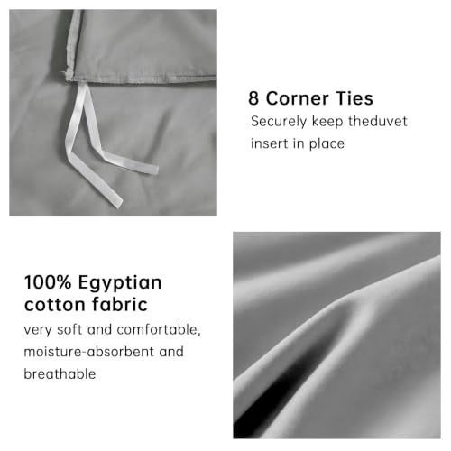 Queen Size Egyptian Cotton Duvet Cover Set - Grey, 90x90 Inches, Breathable & Durable