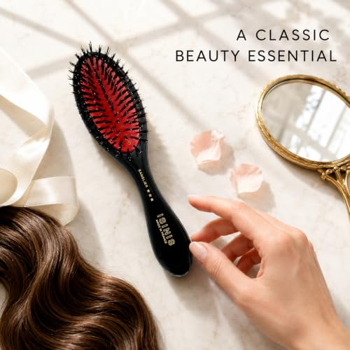 ISINIS Black Root Boar Hair Brush 7 Inches for Styling & Grooming