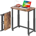 4NM Rustic Brown & Black 23.6-Inch Foldable Portable Computer Desk with Wheels