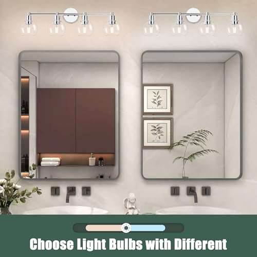 4 Lights Bathroom Vanity Light Fixtures - Chrome Globe Wall Sconce, Industrial Farmhouse Style - Polished Chrome, Over Mirror