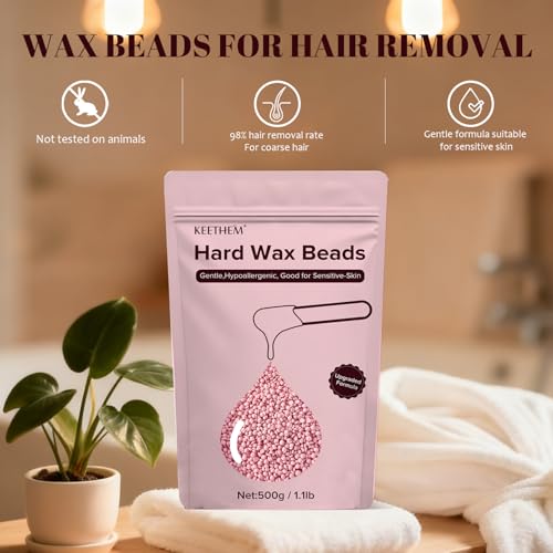 500g/1.1lb Wax Beads Suitable for Coarse Hair Removal,Hard Wax Beads Brazilian Bikini Waxing At Home, Wax Beans for Women Men Face, Eyebrow, Body, Legs, Armpit(Cream)