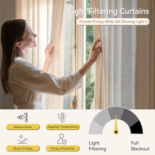 Natural Linen Pinch Pleated Curtains 90 Inch Long Set of 2 Light Filtering