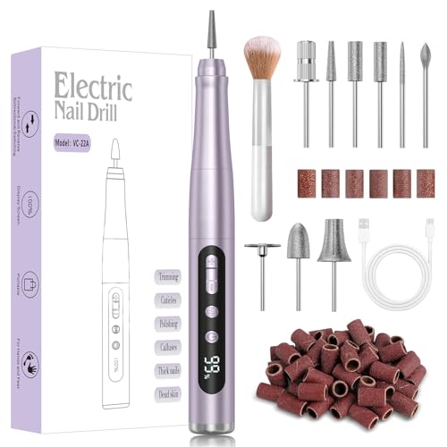 Cordless Nail Drill with LCD Display - 35000RPM Rechargeable Manicure & Pedicure Tool - Purple